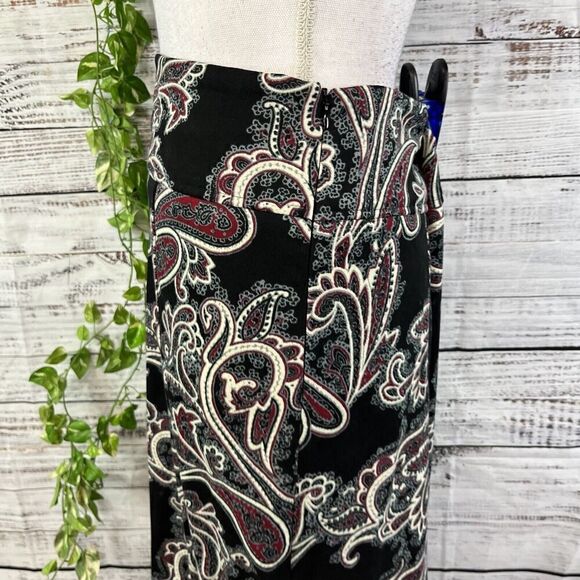 Christopher & Banks Skirt size 10 Black Red Paisley A Line Midi Boho Modest Slim - Picture 11 of 16